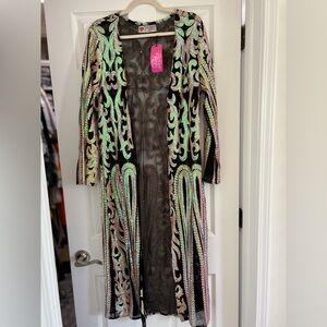 **Southern Fried Chics Sequin Embellished Mesh Duster - Size XL**